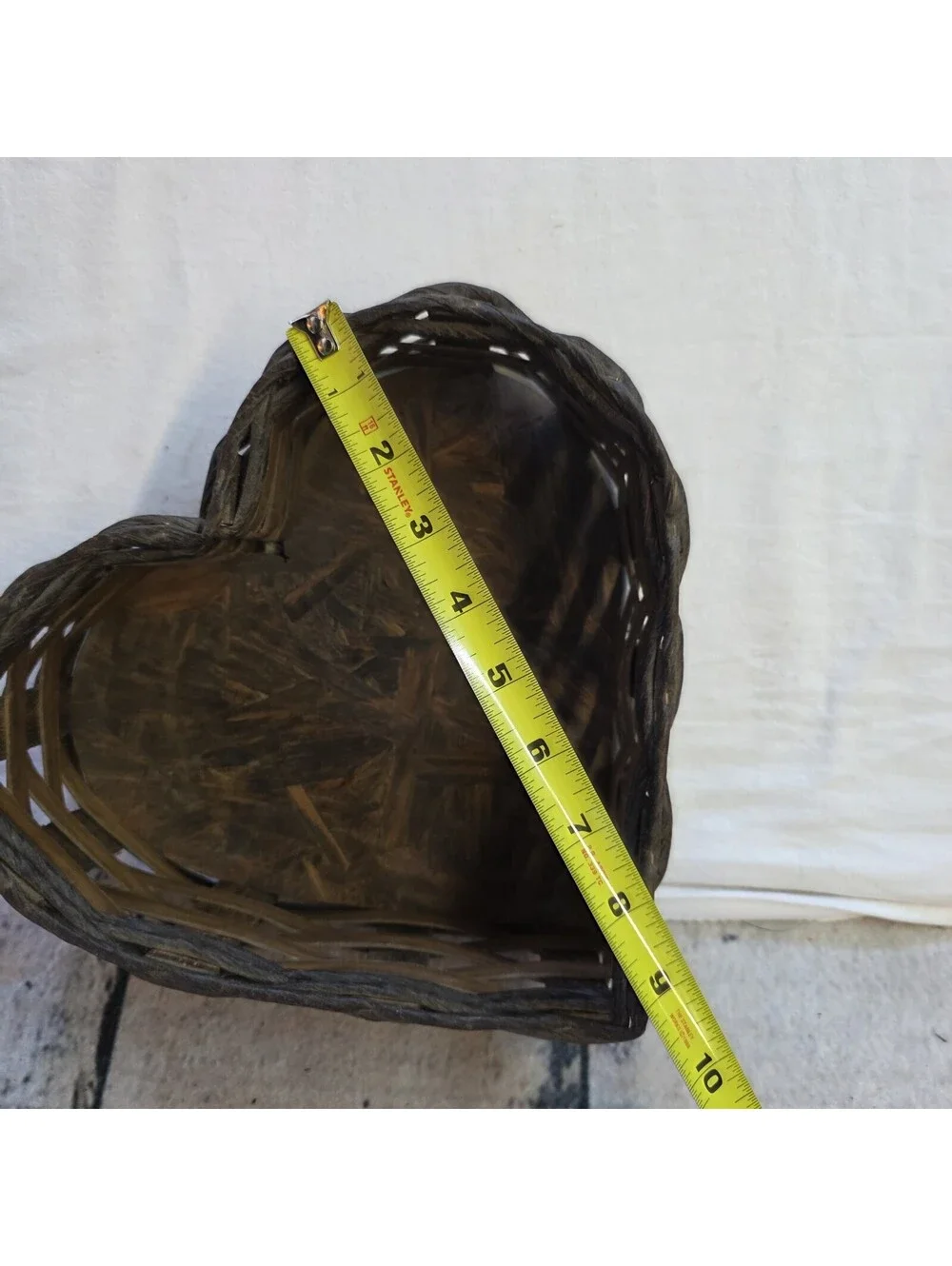 Handmade Heart Shaped Woven Wood Basket Primitive Farmhouse Rustic Decor Tray